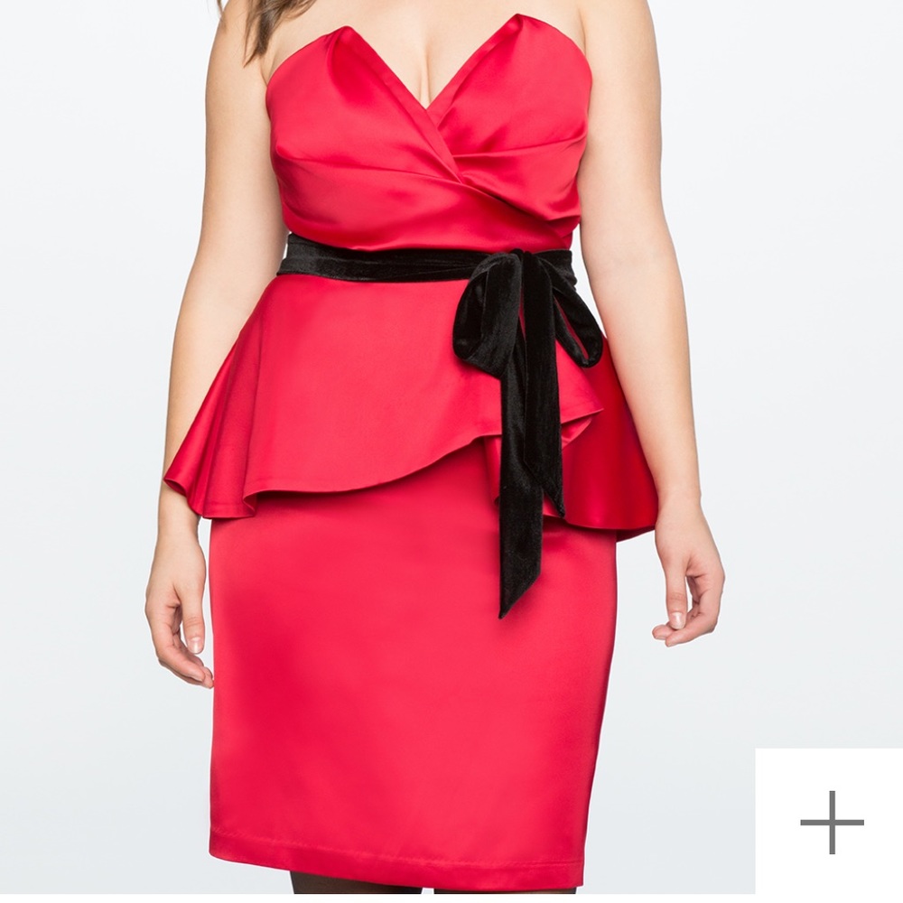 Eloquii Draped Bodice Peplum Dress in red